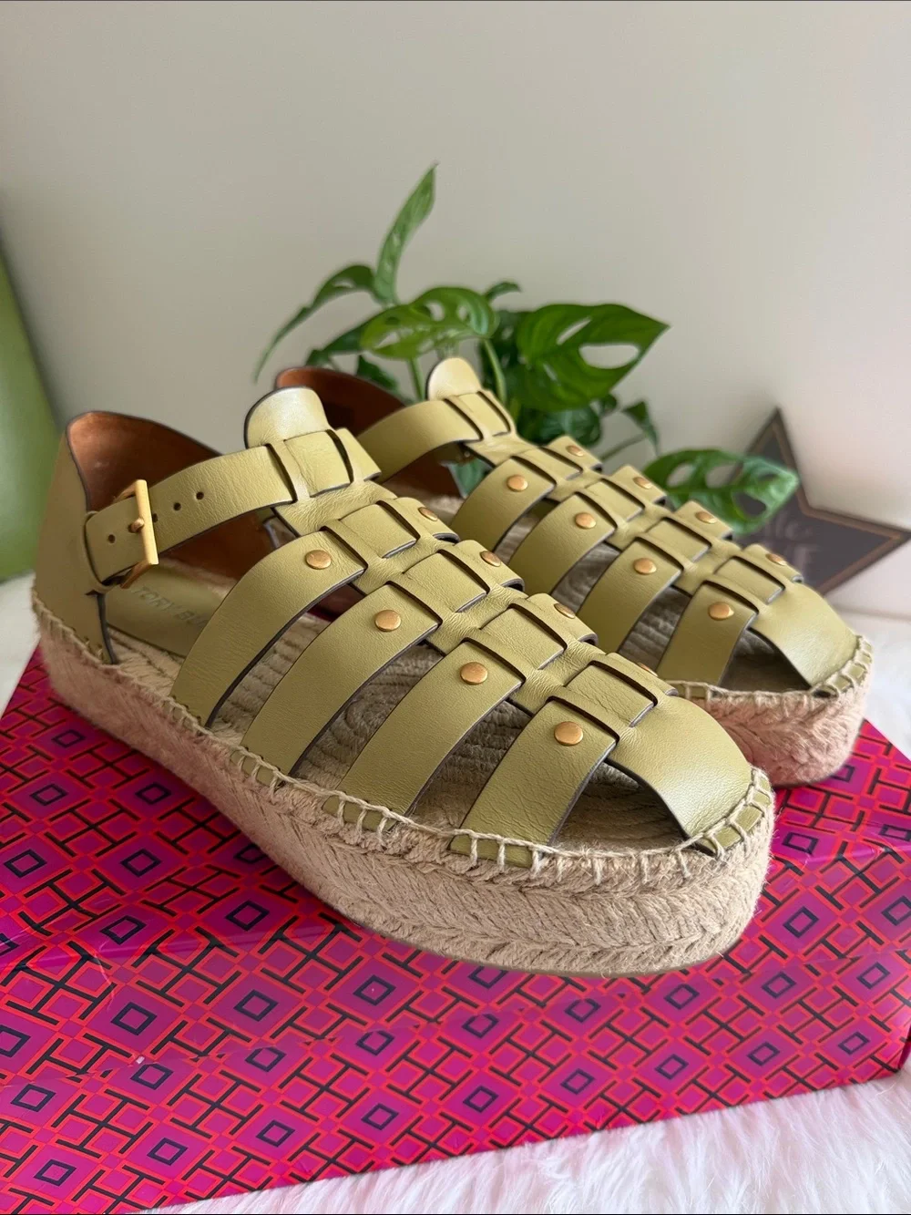 Tory Burch chartreuse leather